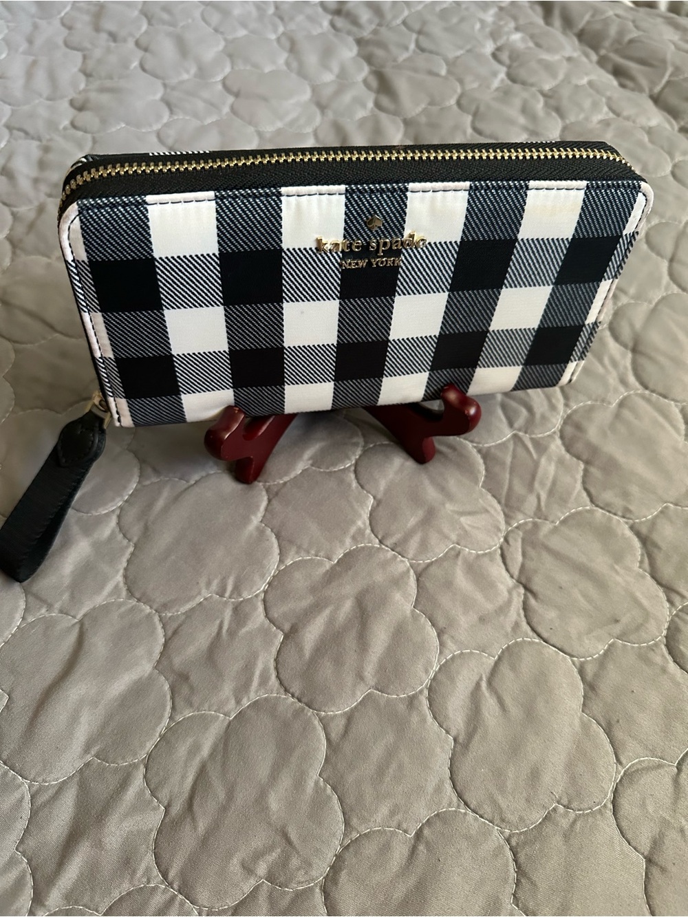 kate spade Black & White Gingham Zip-Around Wallet